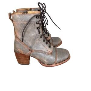 Bedstu Judgement Lace Up Leather Combat Boots Womens 6.5 Distressed Cap Toe Heel